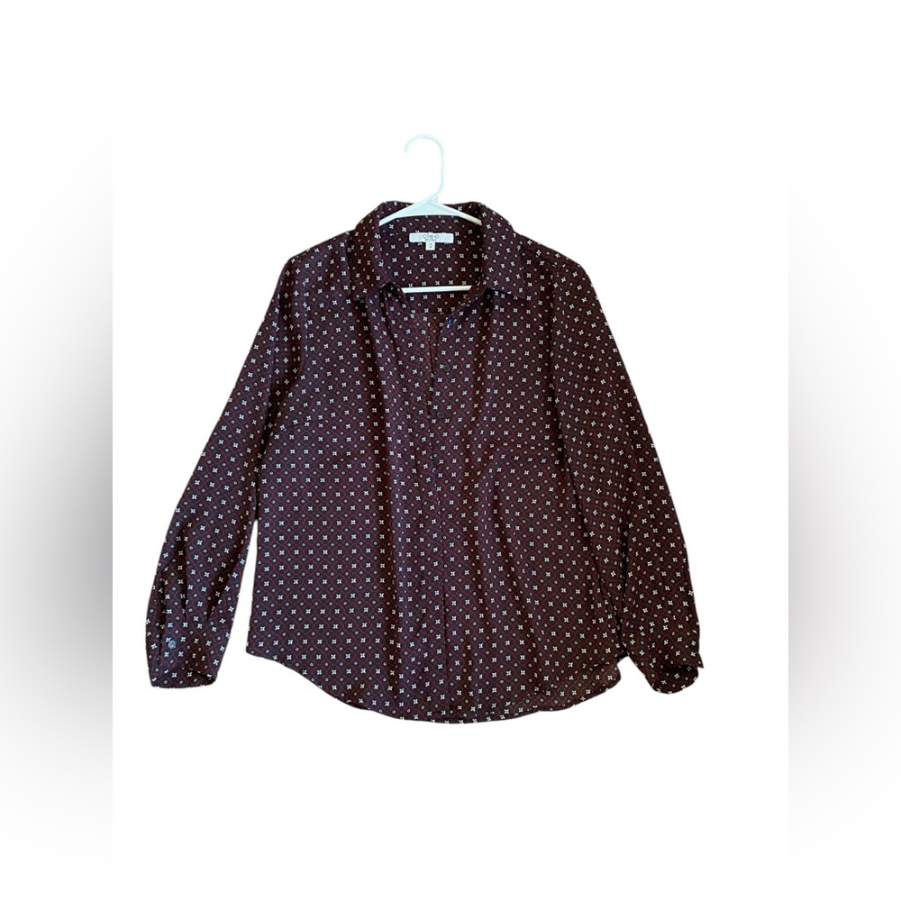 Cleo Navy, Red & White Longsleeves Buttondown Shirt - Medium Petite